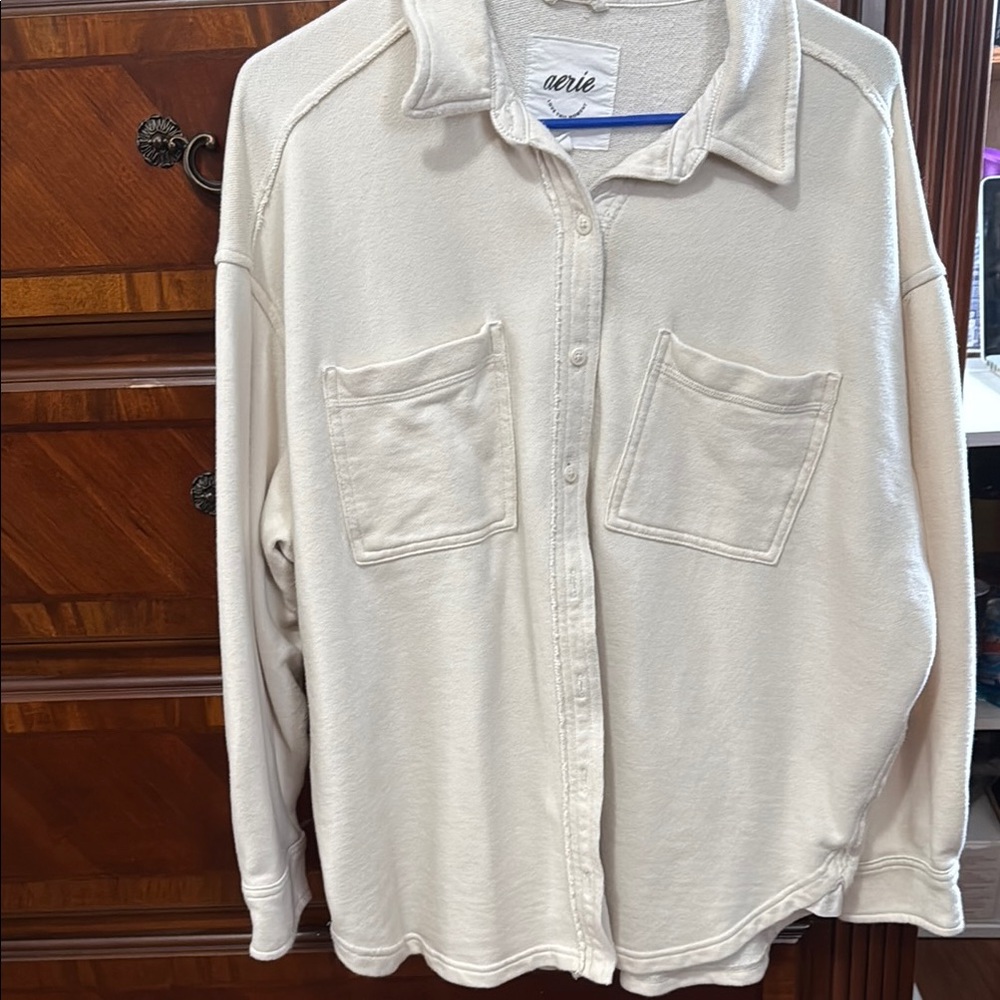 Aerie Cream Blouse Relaxed Fit Top
